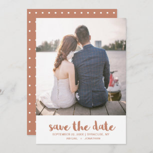 Save The Date Vibrant Terracotta Orange Polka Dot Photo Mariage
