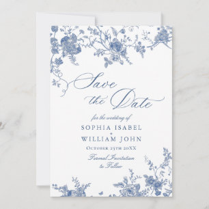 Save The Date Victorian Blue Floral Mariage code QR Enregistrer