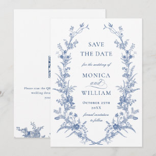 Save The Date Victorian Dusty Blue French Garden Floral Mariage