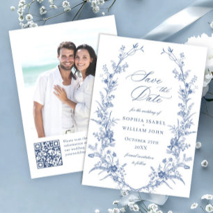 Save The Date Victorian Dusty Blue French Garden Floral Mariage