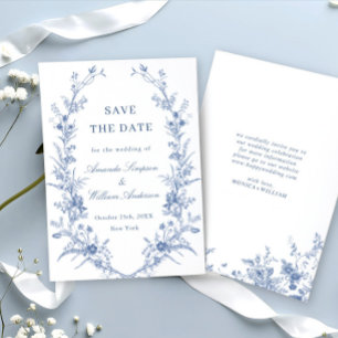 Save The Date Victorian Dusty Blue French Garden Floral Mariage