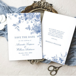 Save The Date Victorian Dusty Blue French Garden Floral Mariage