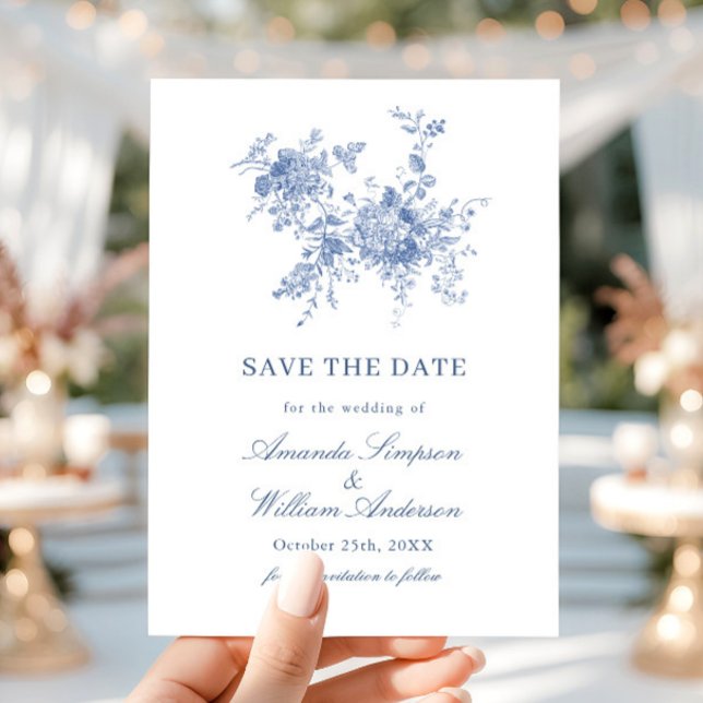 Save The Date Victorian Dusty Blue French Garden Floral Mariage (Créateur téléchargé)