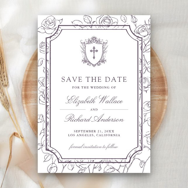 Save The Date Victorian White and Dusty Purple Catholic Wedding (Créateur téléchargé)