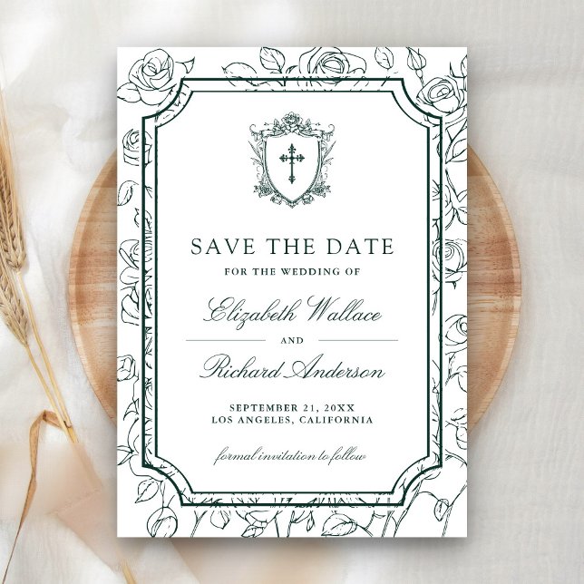 Save The Date Victorian White and Emerald Green Catholic Wedding (Créateur téléchargé)