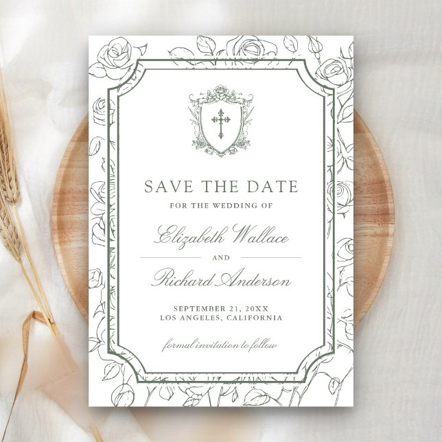 Save The Date Victorian White and Sage Green Catholic Wedding (Créateur téléchargé)