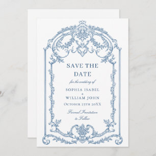 Save The Date Victorien Ornate Grace Floral Dusty Mariage bleu