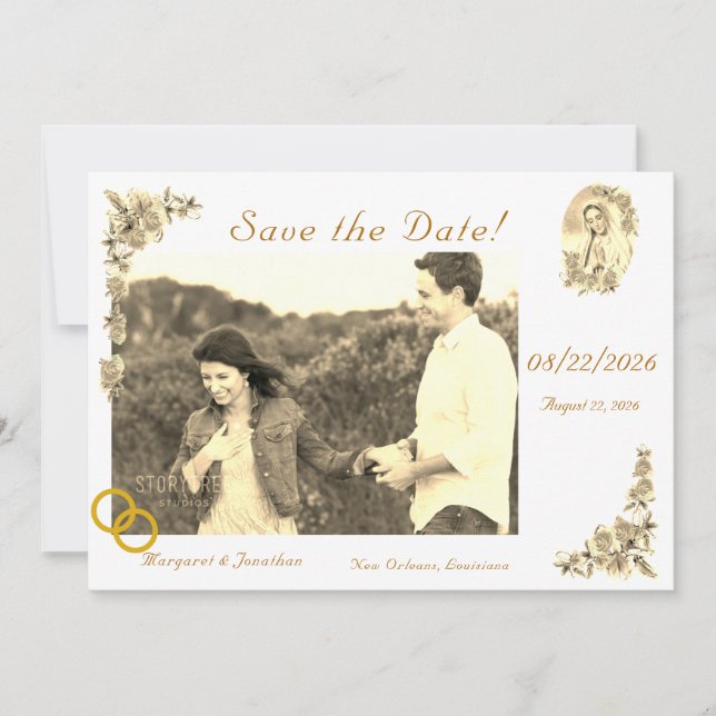Save The Date Vierge Marie Sepia Mariage catholique Sauvez la da (Devant)
