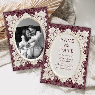 Save The Date Vieux Argent Bourgogne Ivory Dentelle de Mariage