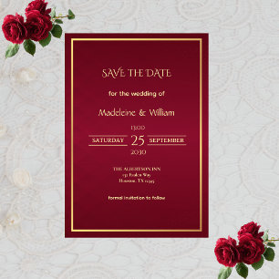 Save The Date Vieux Argent Bourgogne & Or Élégant