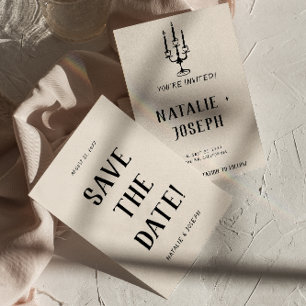 Save The Date Vieux argent moderne main tiré Rétro Mariage excen