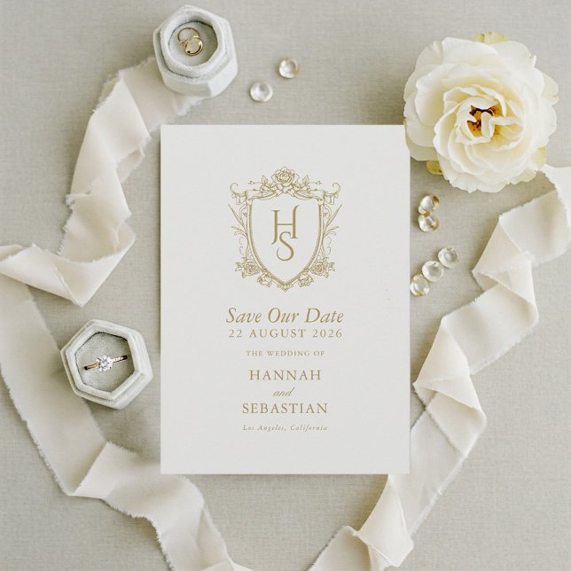 Save The Date Vieux argent Vintage Crest Mariage (Créateur téléchargé)