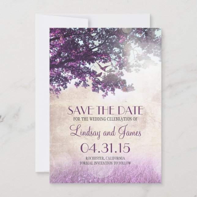Save The Date Vieux chêne violet romantique enregistrer les cart (Devant)