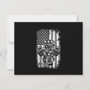 Save The Date Vieux Véhicule Musclé Piston Drapeau Américain Méc