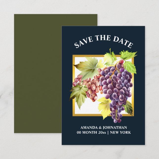 Save The Date Vignoble de raisins vin bleu vert or (Devant / Derrière)