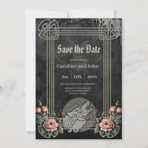 Save The Date Viking Wolf & Rose. Une tête de loup stylisée