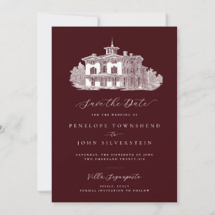 Save The Date Villa Italienne Vintage Mariage Bourgogne Rouge Pr