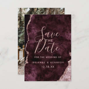 Save The Date Vin Bourgogne Rose Gold Agate Marbre Photo sur le 