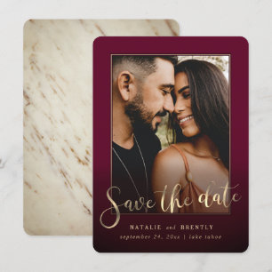 Save The Date Vin de Bourgogne Gold Script & Marble Photo Overla
