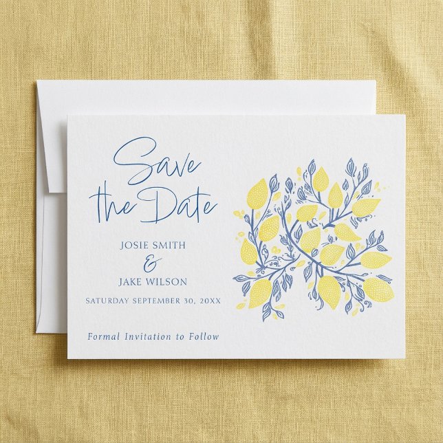 Save The Date Vins de citron bleu et jaune Sauvegarder la date (Blue and yellow Lemon vines save the date.)