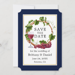 Save The Date Vins de raisin élégant moderne Aquarelle Wreath Bl