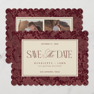 Save The Date Vintage 2 Photo Bourgogne Dentelle Écran Horizonta