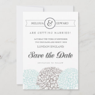 Save The Date Vintage Aqua Zinnia Flowers Sauvez la date Invitat