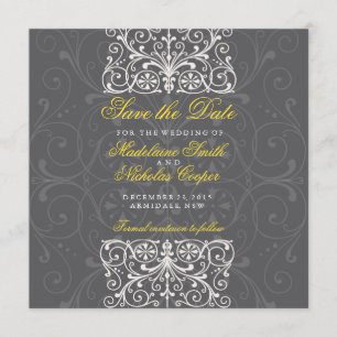 Save The Date Vintage blanc et charbon personnalisé enregistrer 