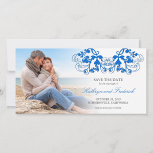 Save The Date Vintage Bleu Floral Flourissant Photo Enregistrer