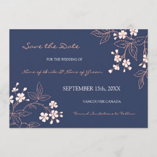 Save The Date Vintage Blue Floral Wedding Enregistrer la date