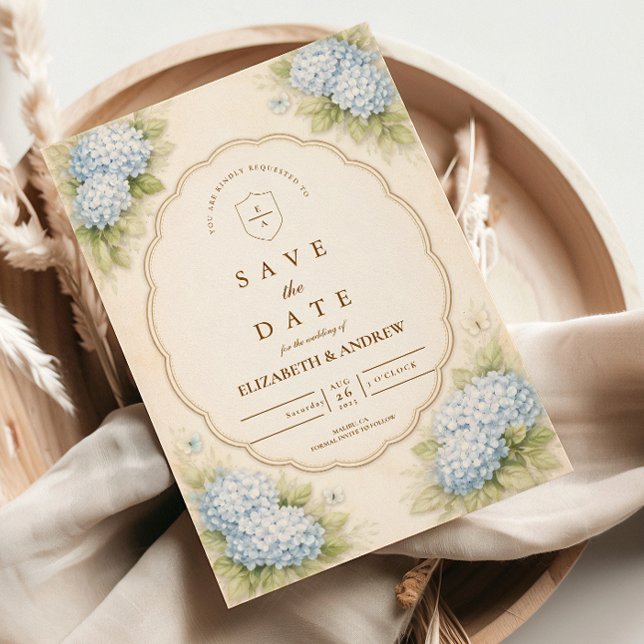 Save The Date Vintage Blue Hydrangea Garden Wedding (Créateur téléchargé)