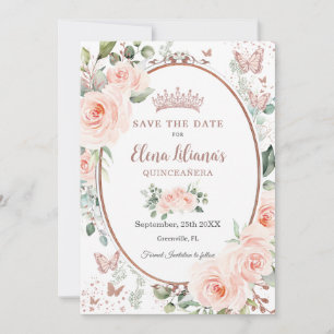 Save The Date Vintage Blush rose Floral Rose Or Quinceañera