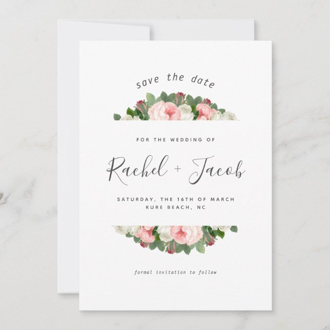 Save The Date Vintage Blush rose Florals Mariage Enregistrer la  (Devant)