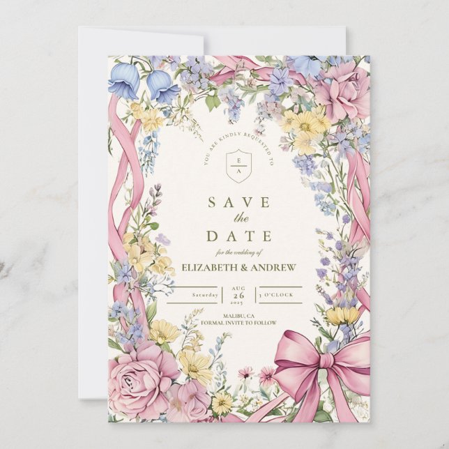 Save The Date Vintage cadre fleuri mariage (Devant)