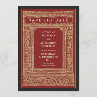 Save The Date Vintage cadre gravé Enregistrer la date (rouge/or)