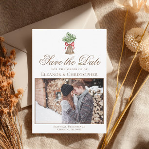 Save The Date Vintage Christmas Bell Couple Photo Enregistrer la