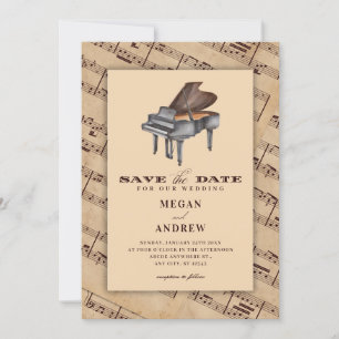 Save The Date Vintage classique piano mariage