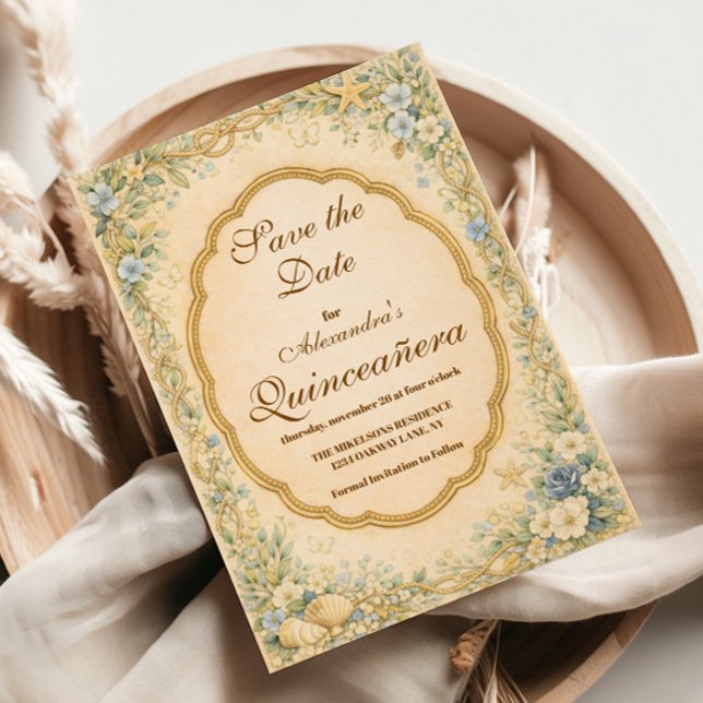Save The Date Vintage Coastal Garden Quinceañera (Créateur téléchargé)