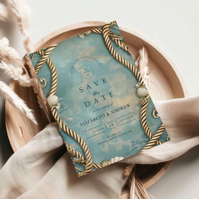 Save The Date Vintage Coastal Rope Ocean Wedding (Créateur téléchargé)