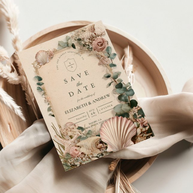 Save The Date Vintage Coastal Shell Romance Wedding (Créateur téléchargé)
