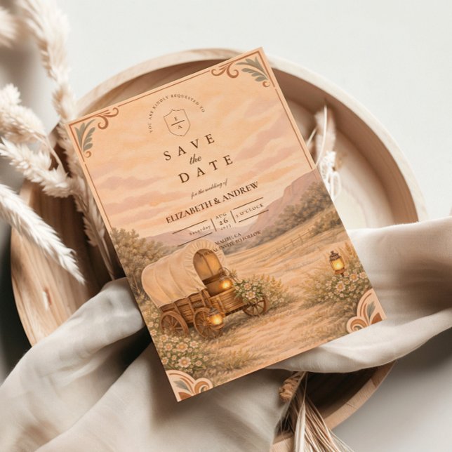 Save The Date Vintage Covered Wagon Meadow Wedding (Créateur téléchargé)