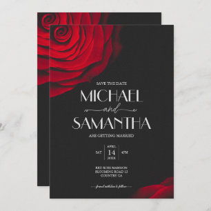 Save The Date Vintage écarlate rouge rose pétale mariage