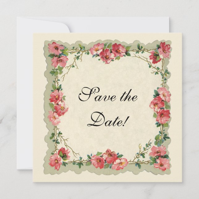 Save The Date Vintage Enregistrer la date, Fleurs roses Roses fl (Devant)