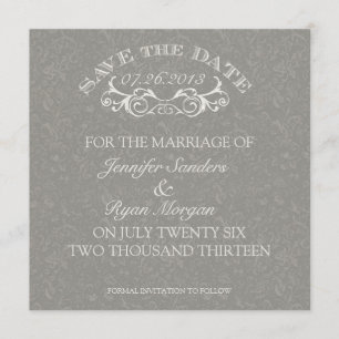 Save The Date Vintage Fleur tourbillon Monogramme Gris Enregistr