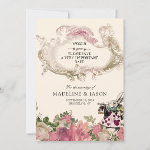 Save The Date Vintage Floral Blush rose Rabbit Mariage