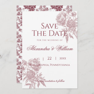 Save The Date Vintage Floral Enregistrer la date - Burgundy Toil