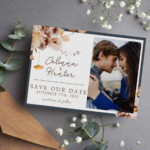 Save The Date Vintage Florale Automne Séchée Fleurs Bleues