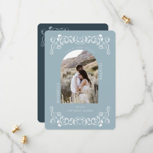 Save The Date Vintage Flourissant Flourd Scroll Bleu Photo