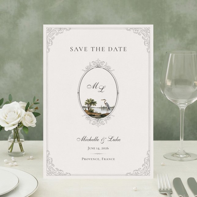 Save The Date Vintage French Landscape Monogram Wedding  (Créateur téléchargé)
