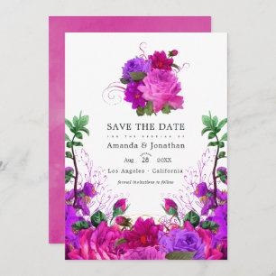 Save The Date Vintage Fuchsia et violet Floral Mariage photo
